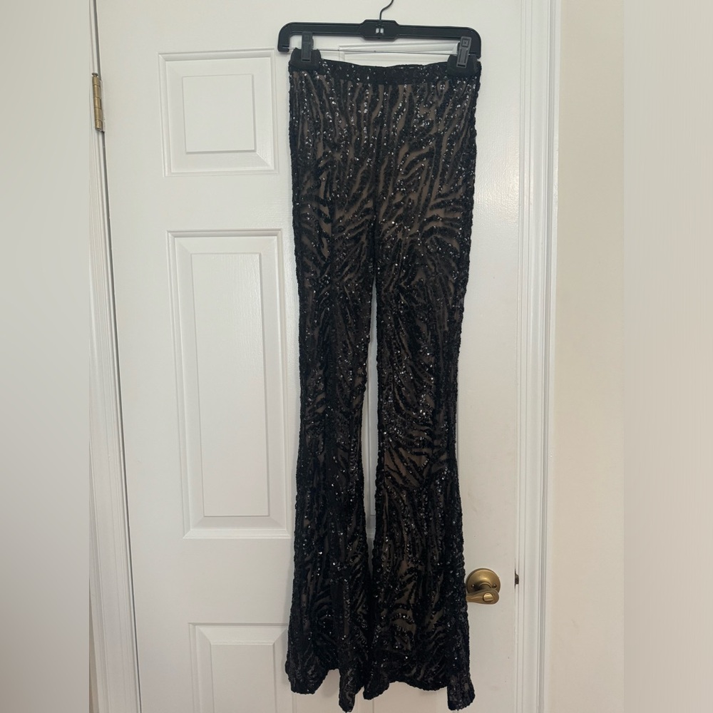 L'AGENCE Black and Gray Animal Print Flare Pants